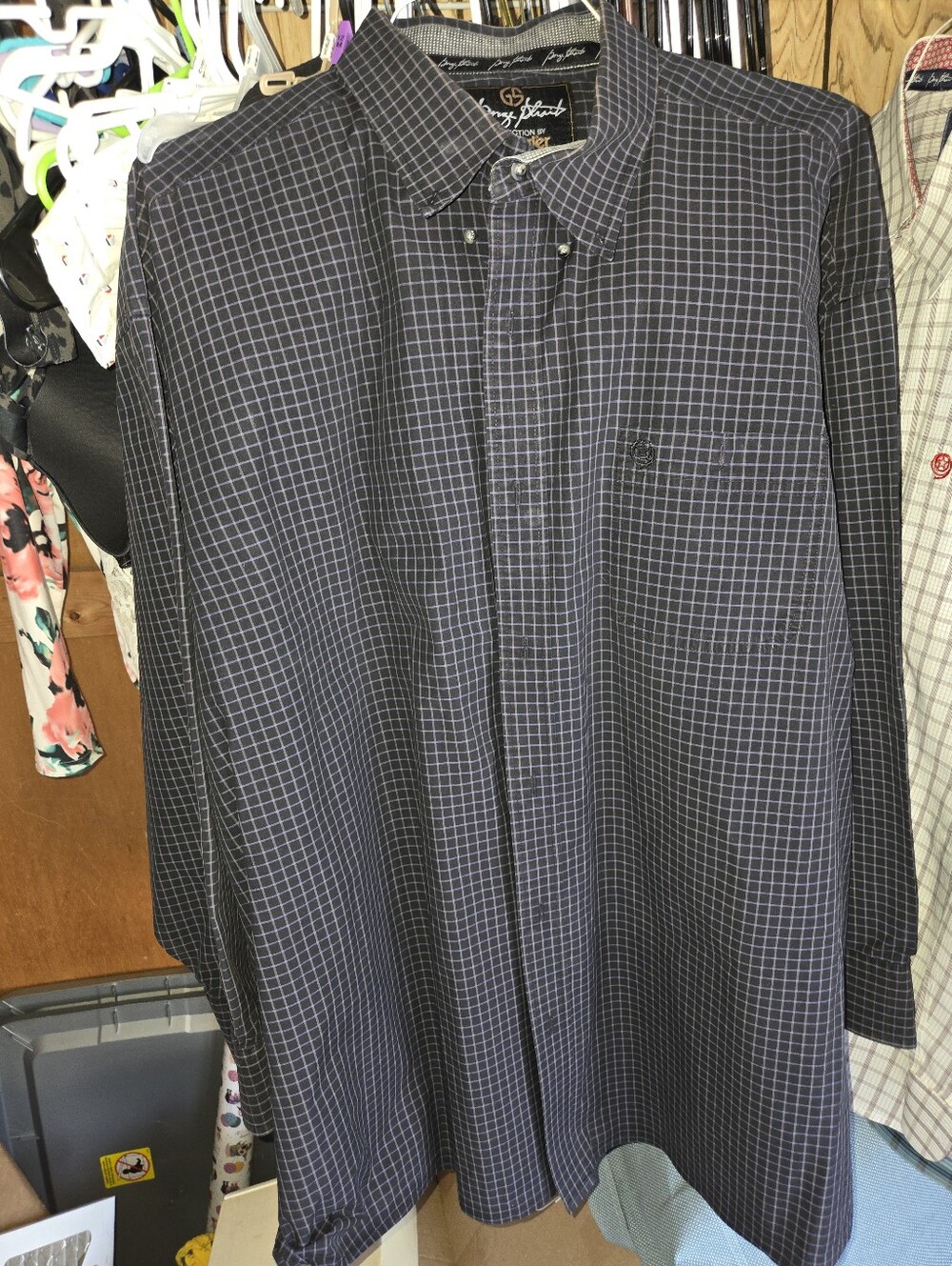 George Strait Men’s Black And Purple Check Long-Sleeve Dress Shirt